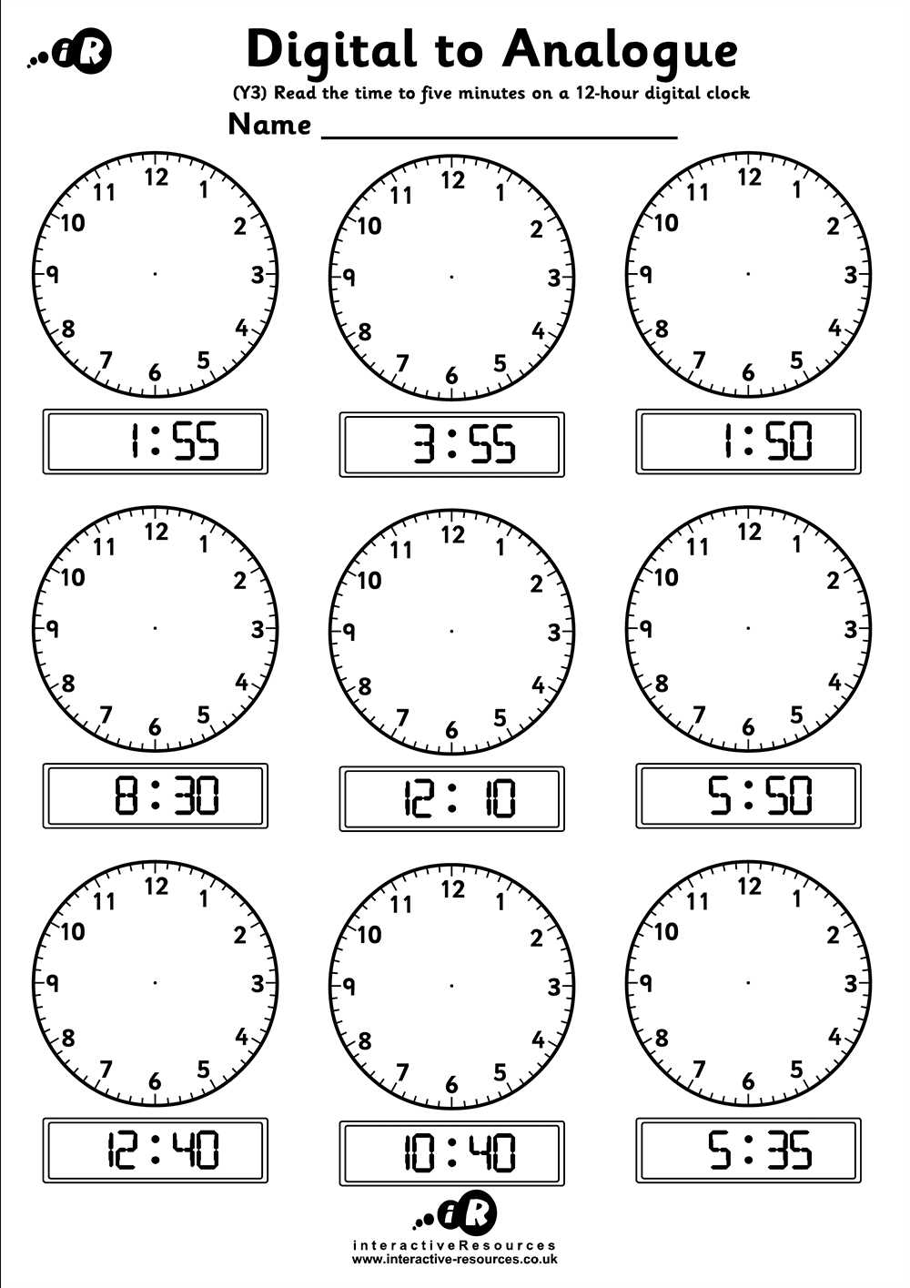 digital clock worksheets year 3