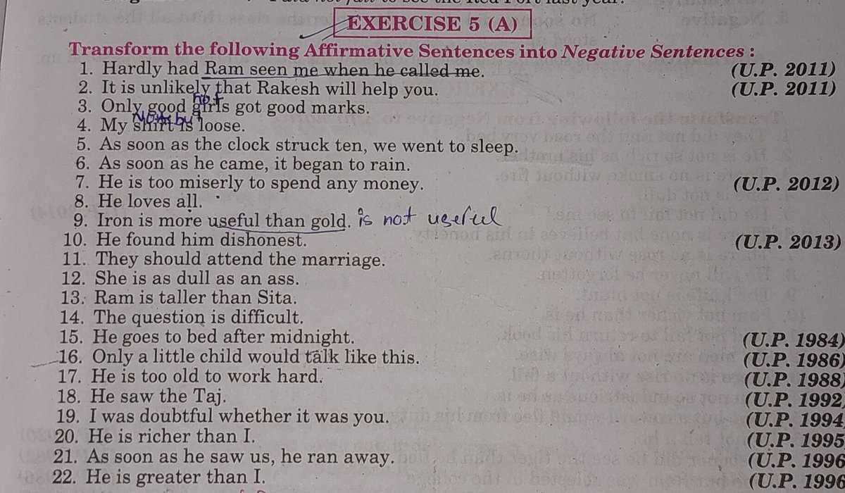 affirmative and negative sentences worksheets