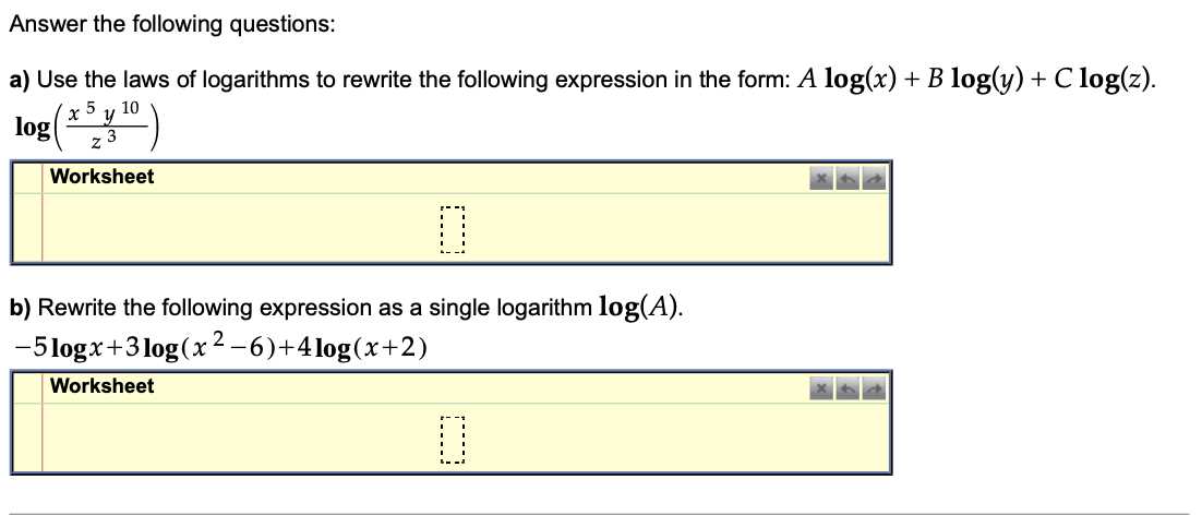 logarithm laws worksheet