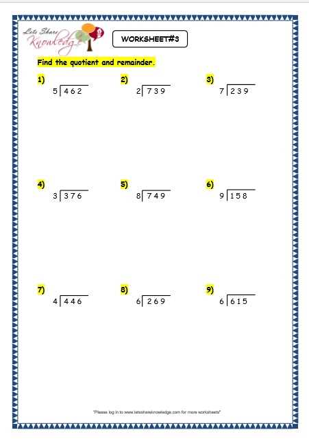 long division worksheet grade 4