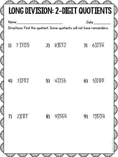 long division worksheets for 4th graders