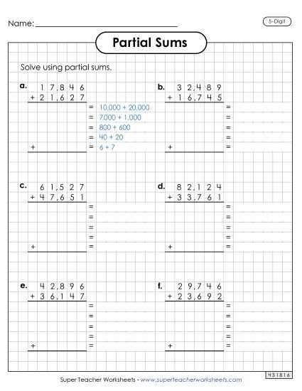 five digit addition worksheet