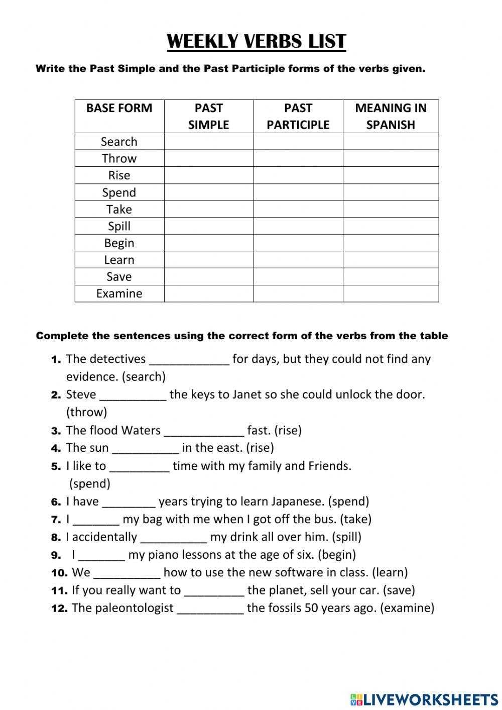 esl regular and irregular verbs worksheets