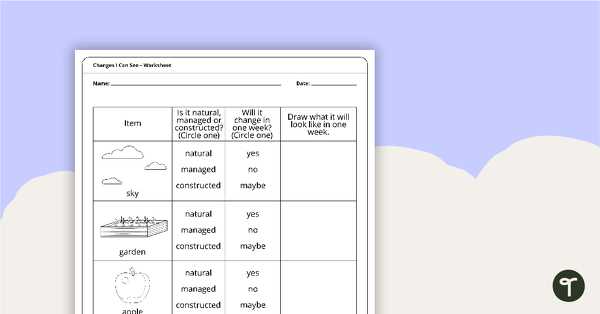 changes in the sky worksheets