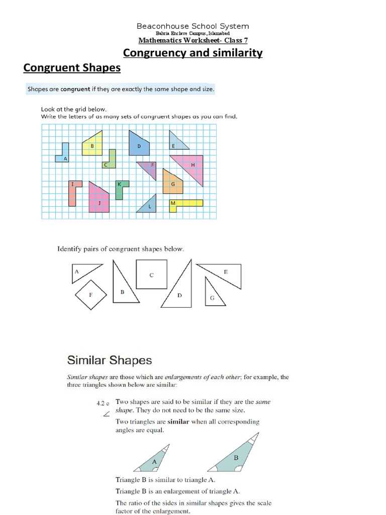 congruent similar worksheet