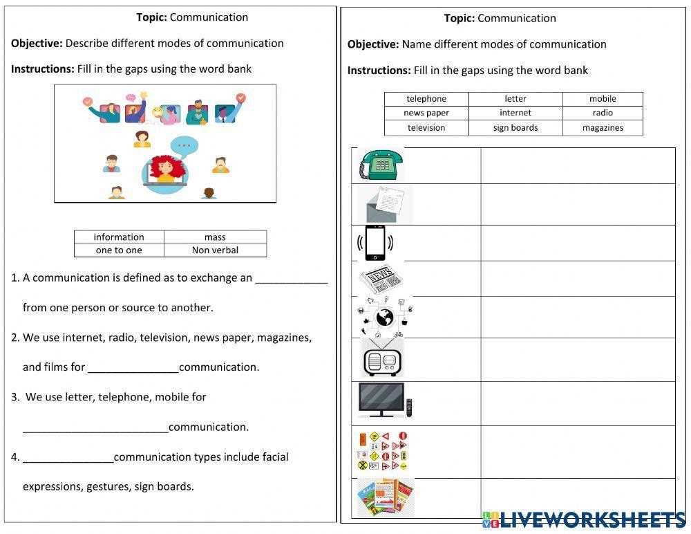 communication applications worksheets