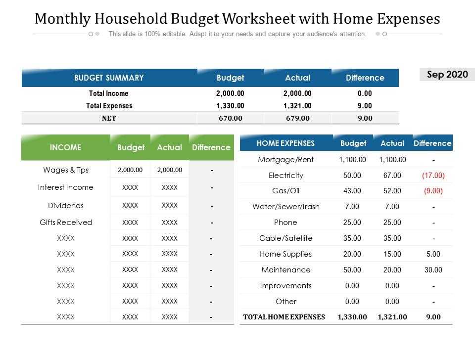 monthly expense worksheet