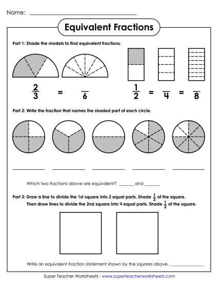 equivalent fractions and comparing fractions worksheet