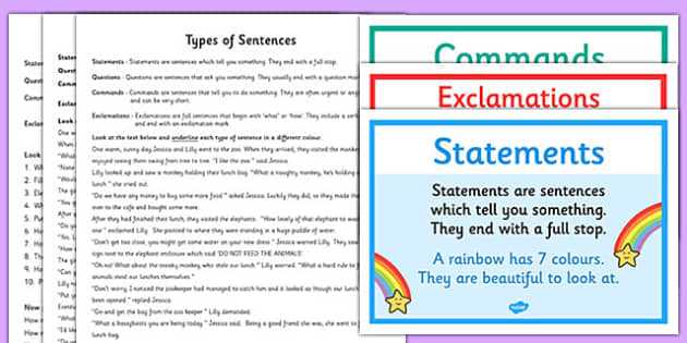 types sentences worksheet