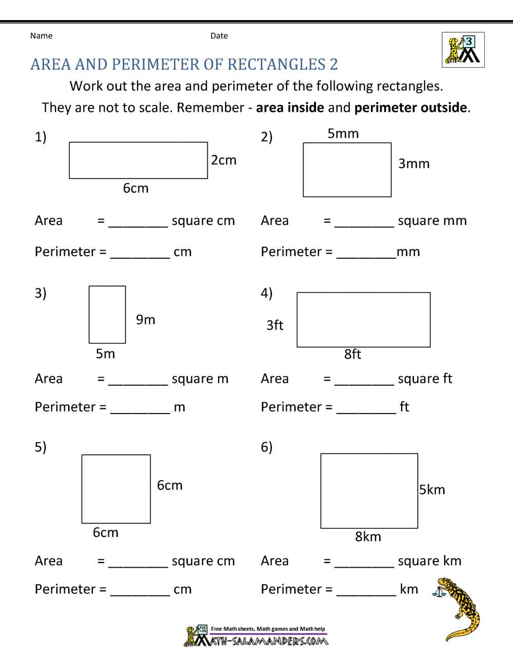 finding area and perimeter of rectangles and squares worksheet