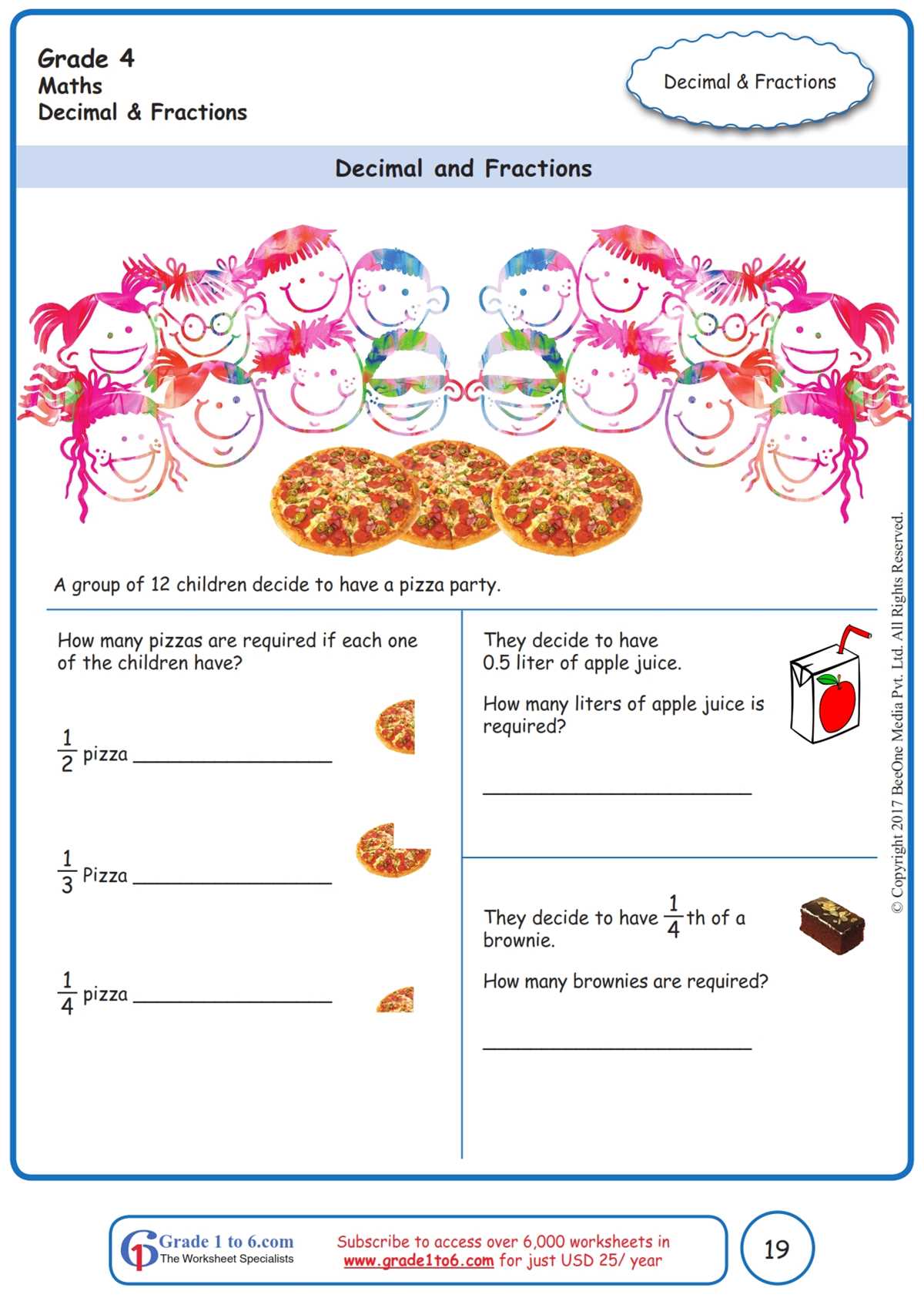 decimal fraction worksheet for class 6