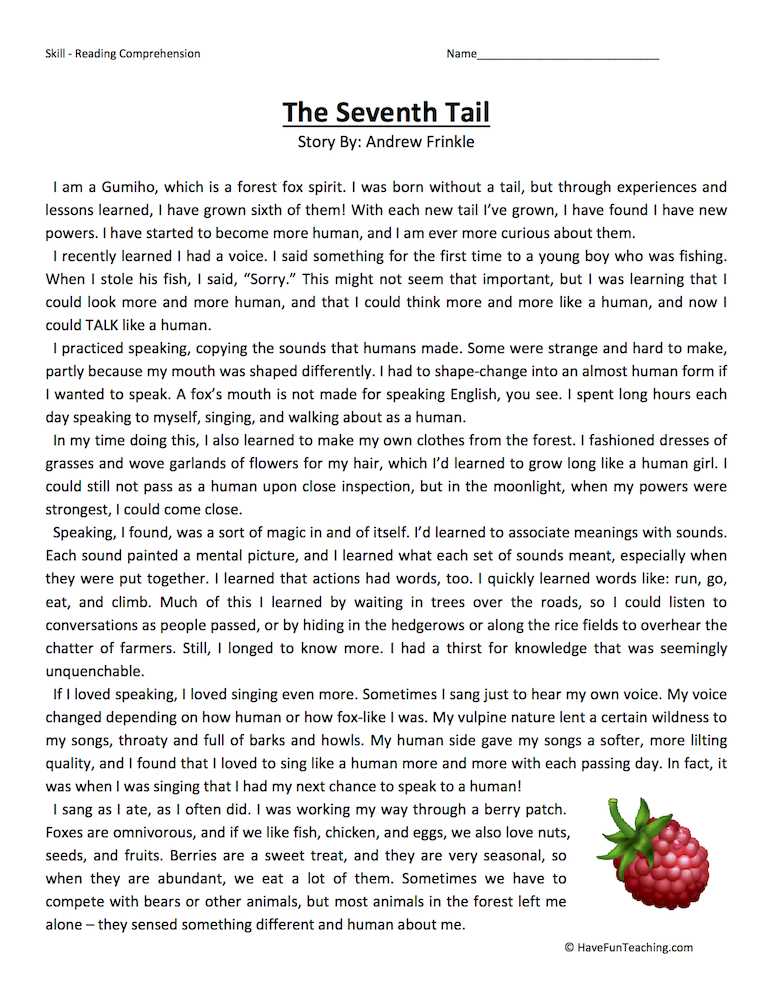 7th grade reading comprehension worksheet