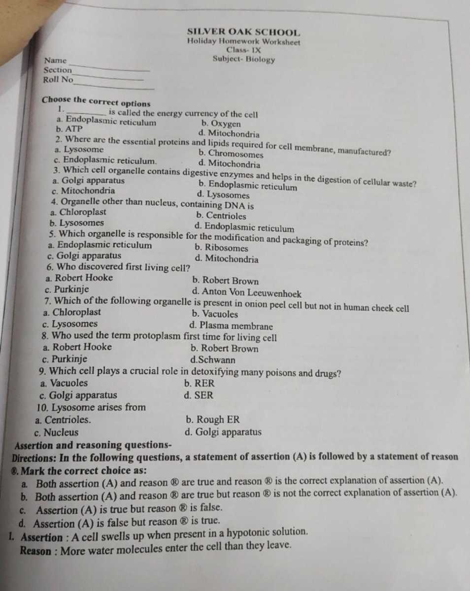 biology worksheet class 9
