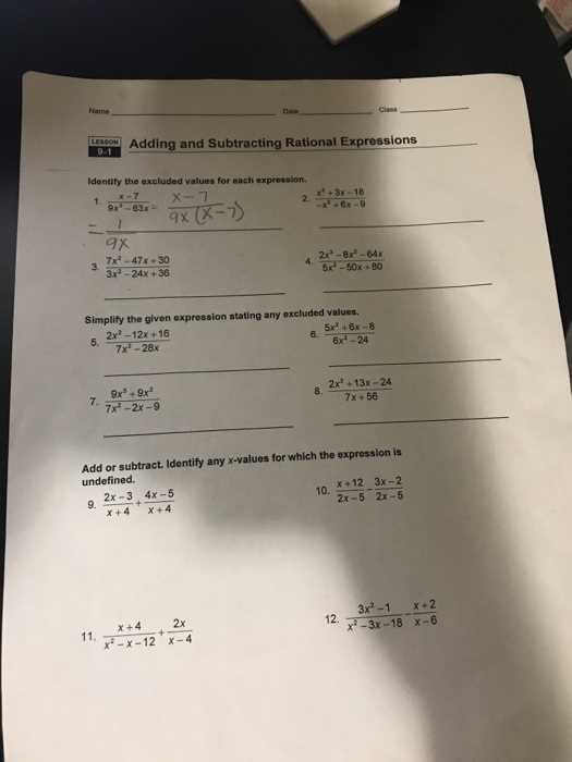 adding subtracting rational expressions worksheet