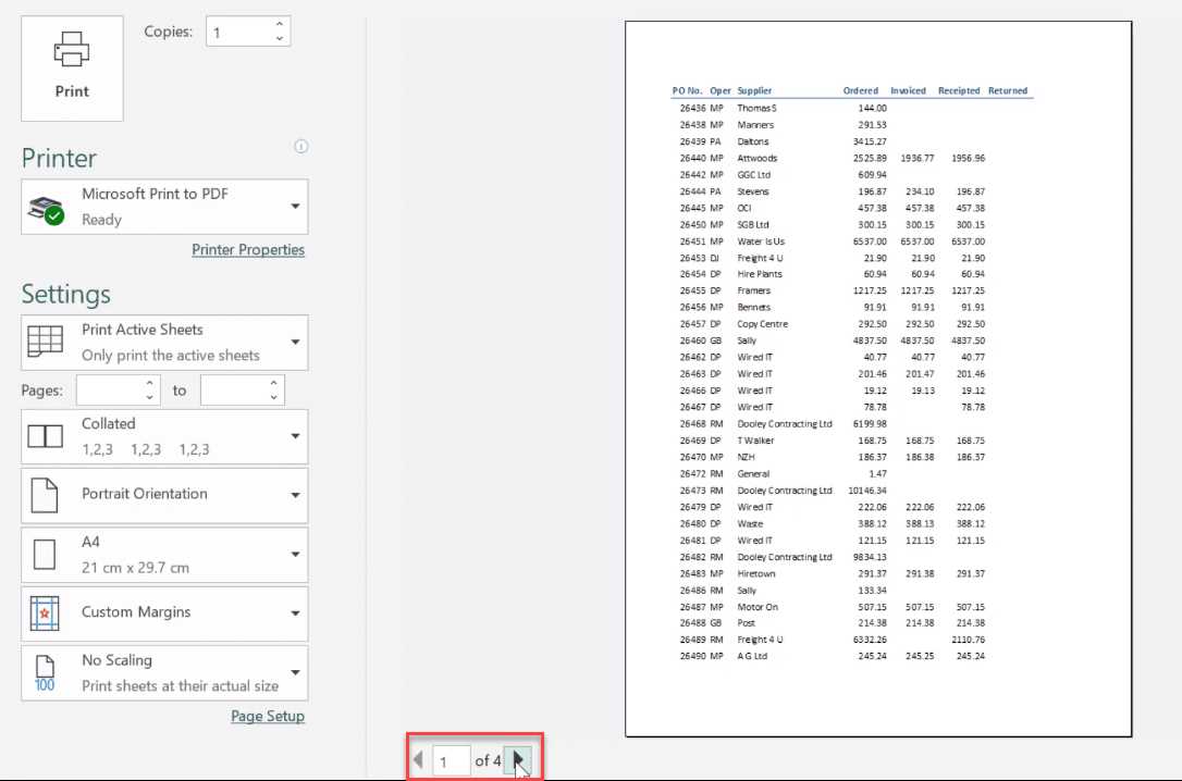 set up the selected worksheets to print on one page