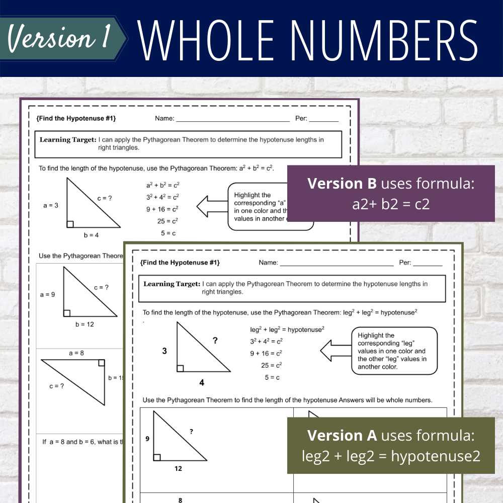 finding the hypotenuse worksheet