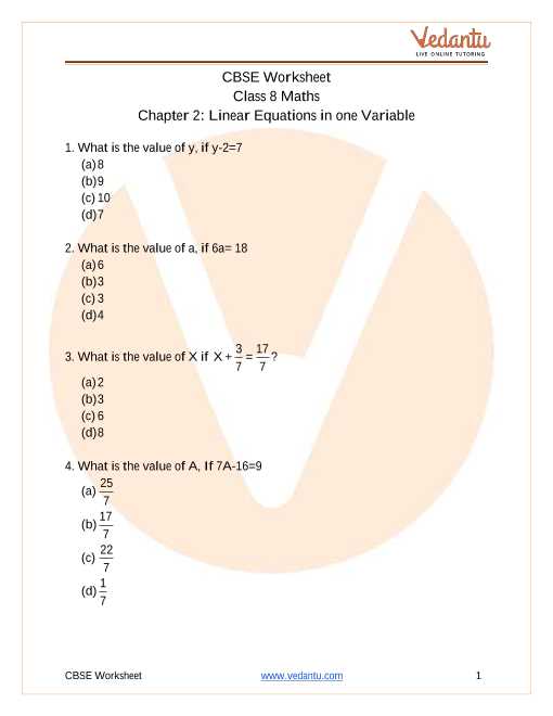 worksheet linear equations in one variable