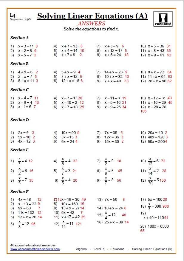 algebra equations worksheets