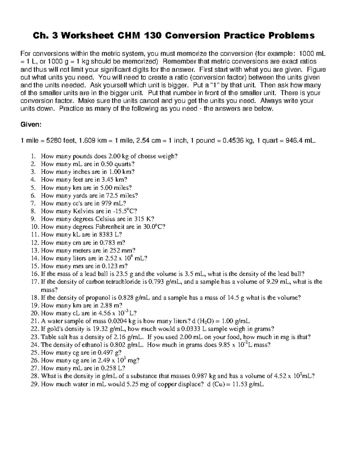 dimensional analysis worksheet chemistry
