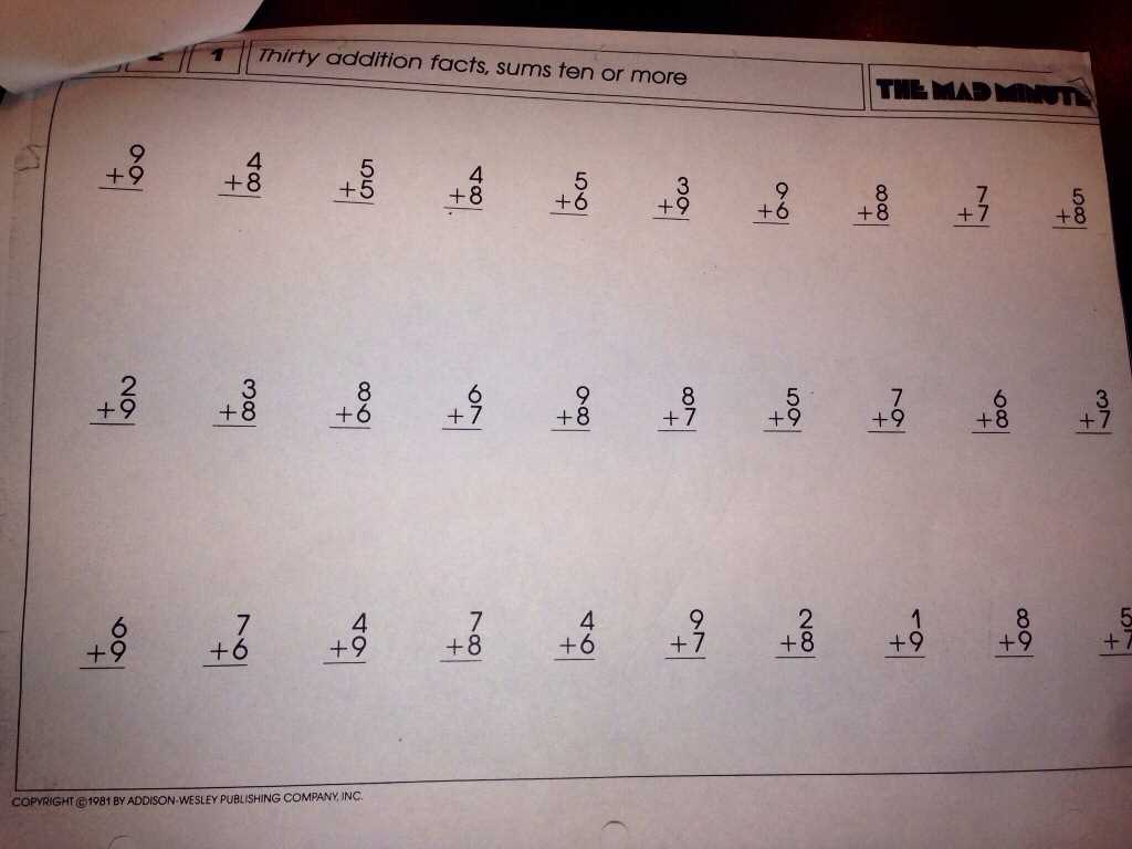 mad minute math worksheets