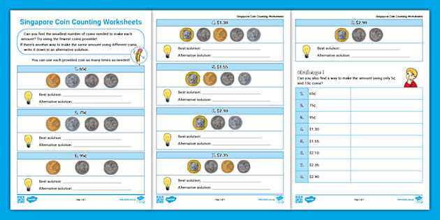 coin counting worksheet