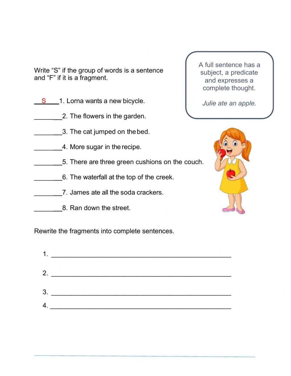 sentence and fragment worksheet