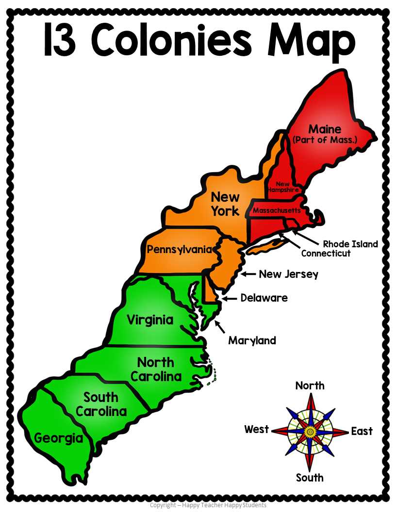 map of the thirteen colonies worksheet