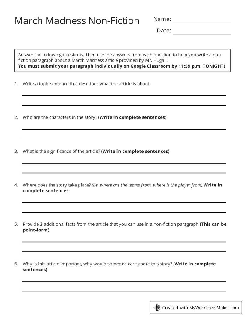 march madness worksheets