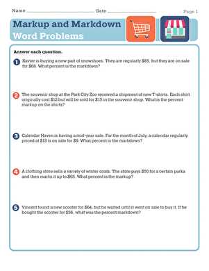 markup and markdown worksheet