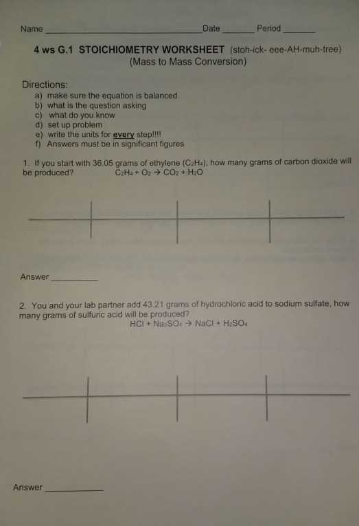 mass stoichiometry worksheet