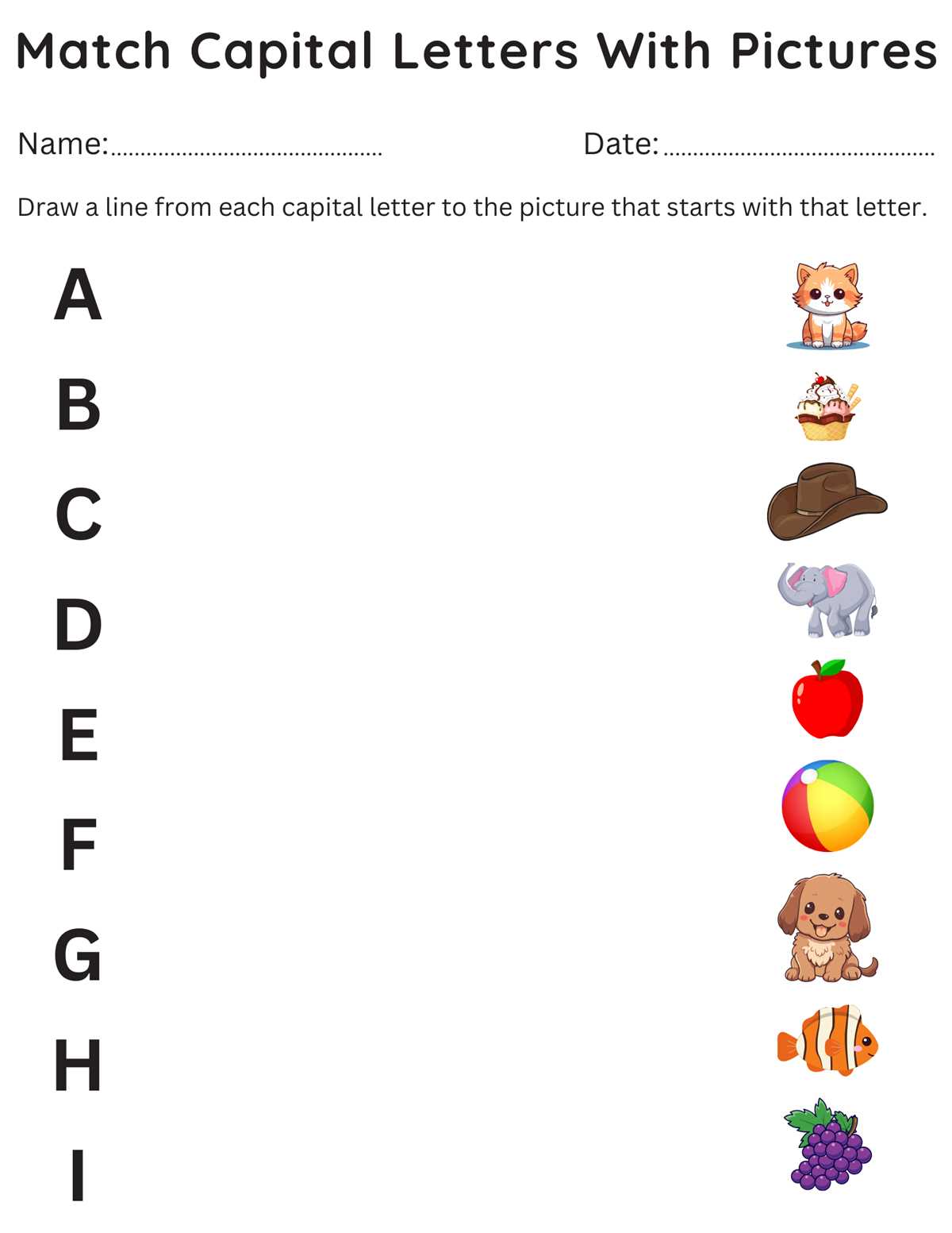 match the letter with picture worksheet