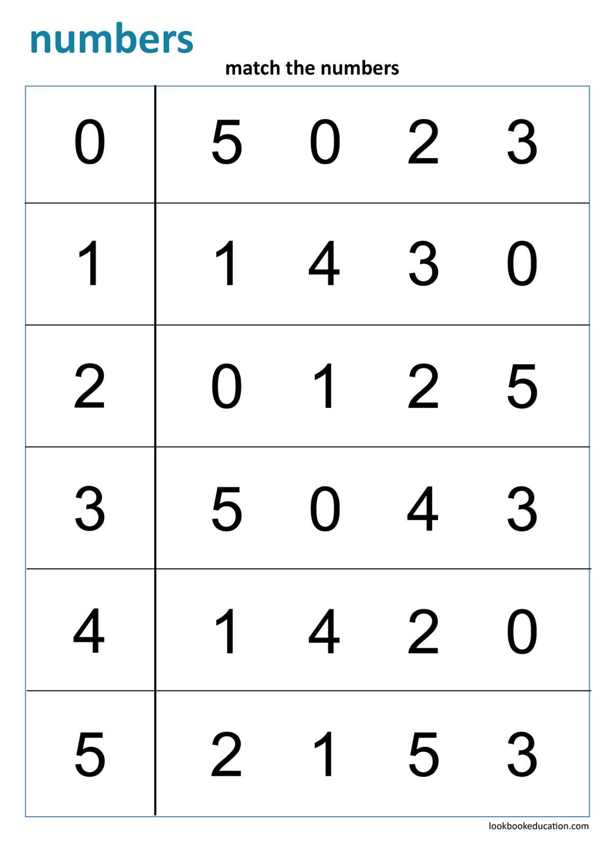 matching number worksheet