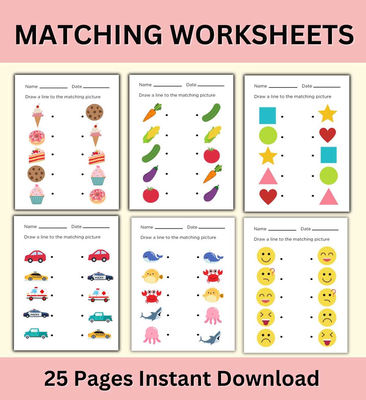 matching worksheet for nursery