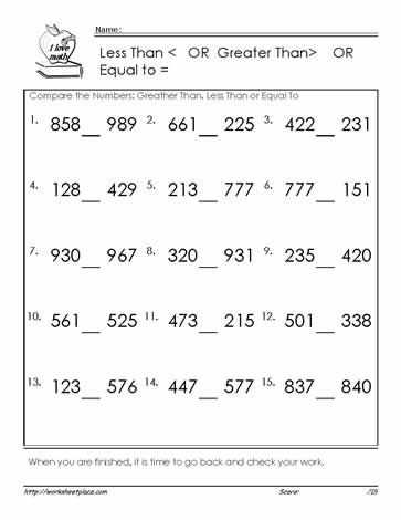 math greater than and less than worksheets