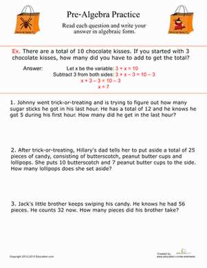 math pre algebra worksheets