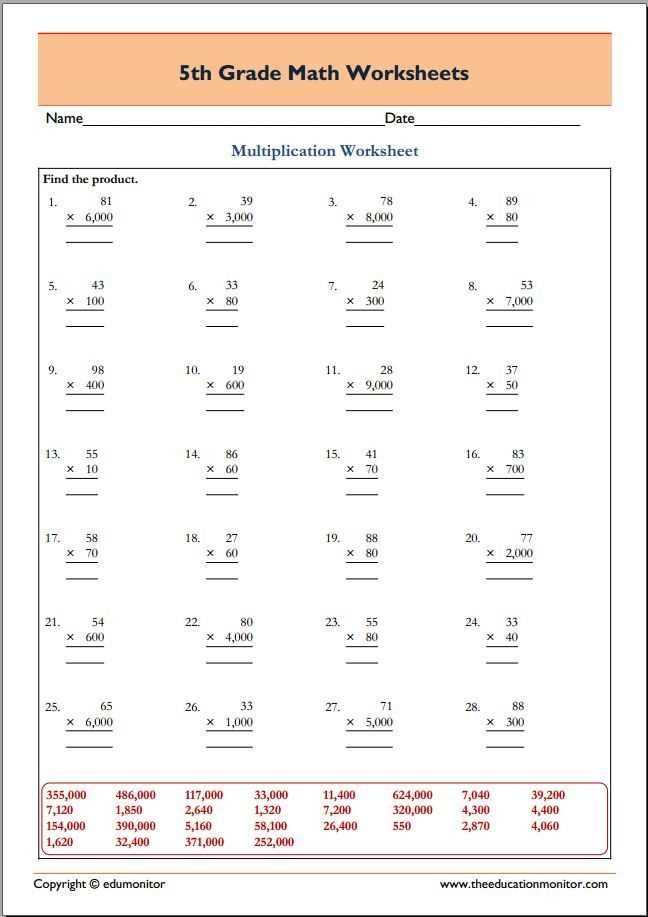math worksheets for 5th grade