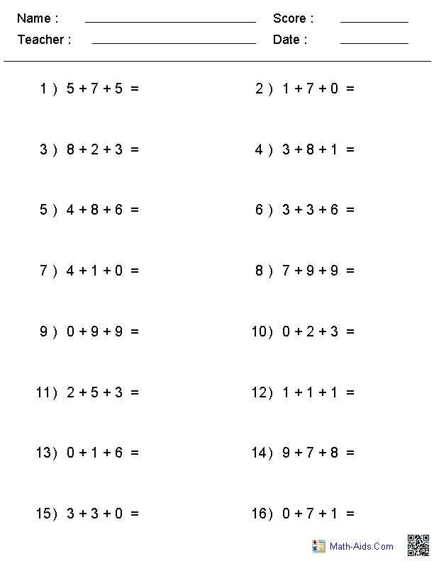 mathematics addition worksheets