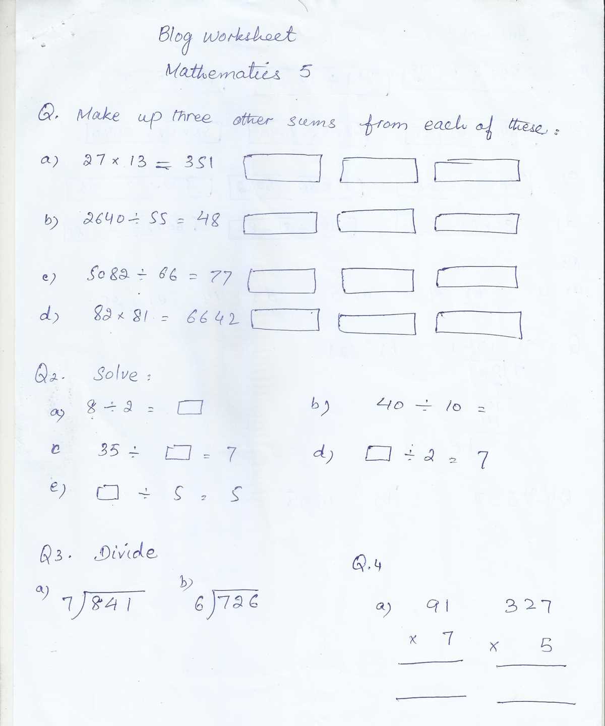 mathematics worksheet for class 5