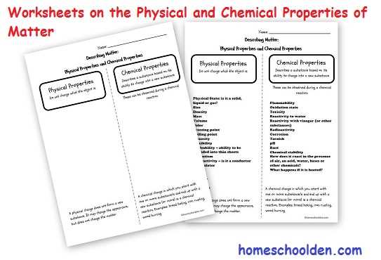 matter properties and changes worksheet