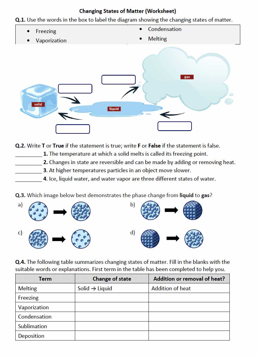 matter states worksheet