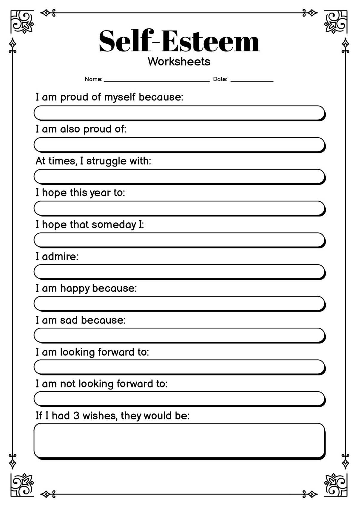 building self esteem in teenagers worksheets