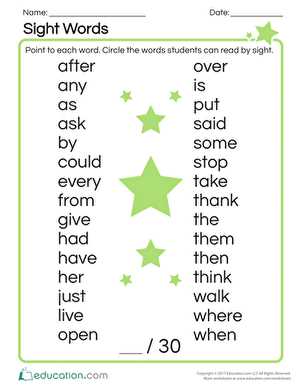 first grade sight words worksheet