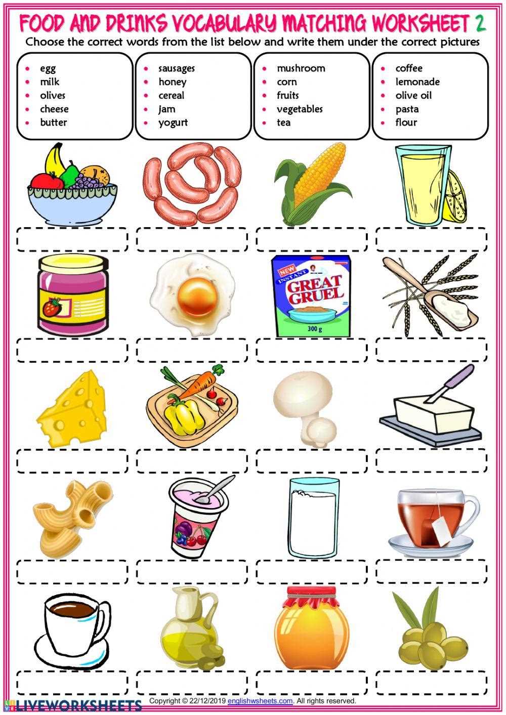 foods and drinks worksheets