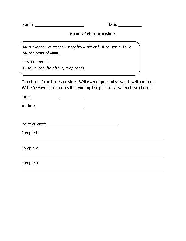 character perspective worksheet 3rd grade