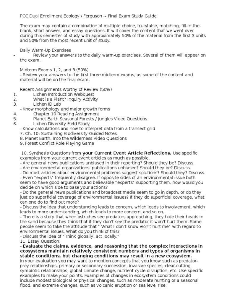 ecology test review worksheet