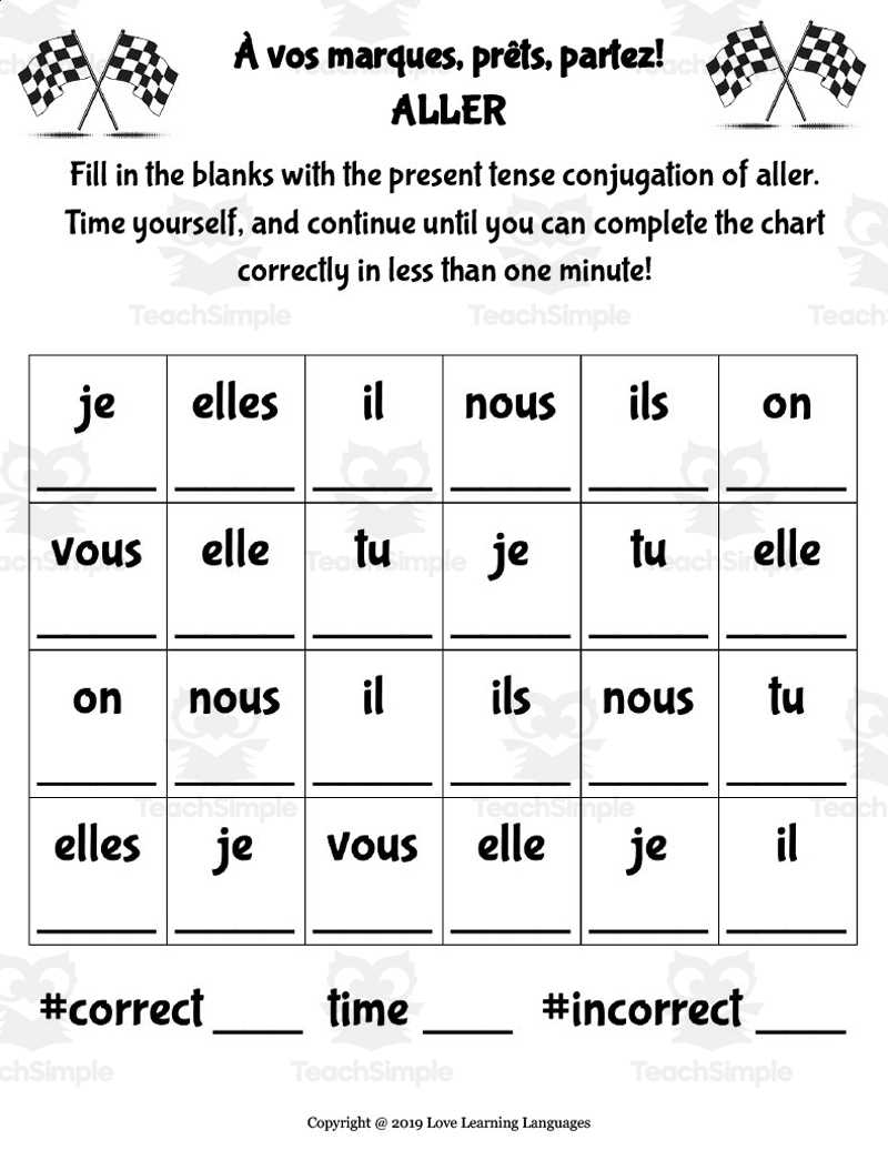 aller conjugation worksheet