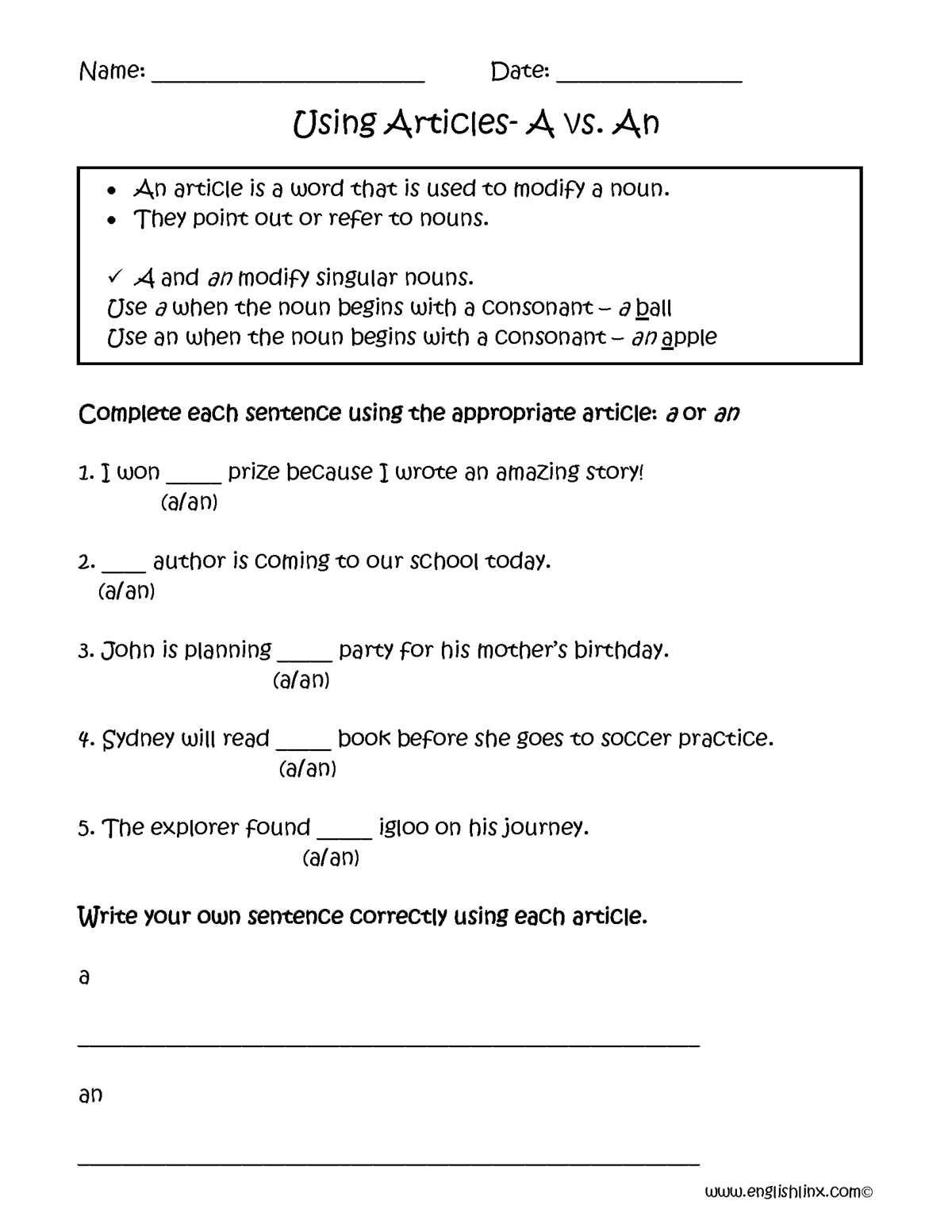 articles worksheet a an articles worksheet a an