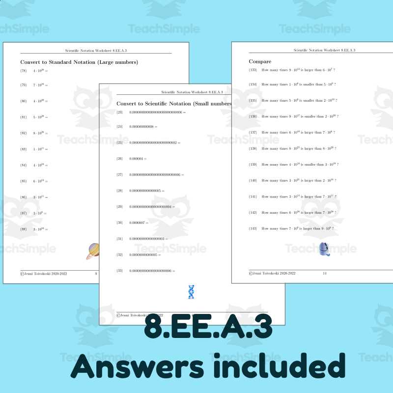 comparing numbers in scientific notation worksheet