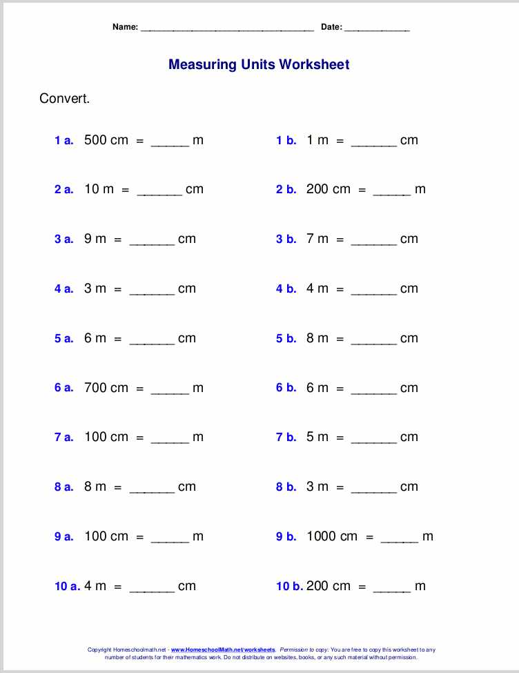 metric practice worksheet