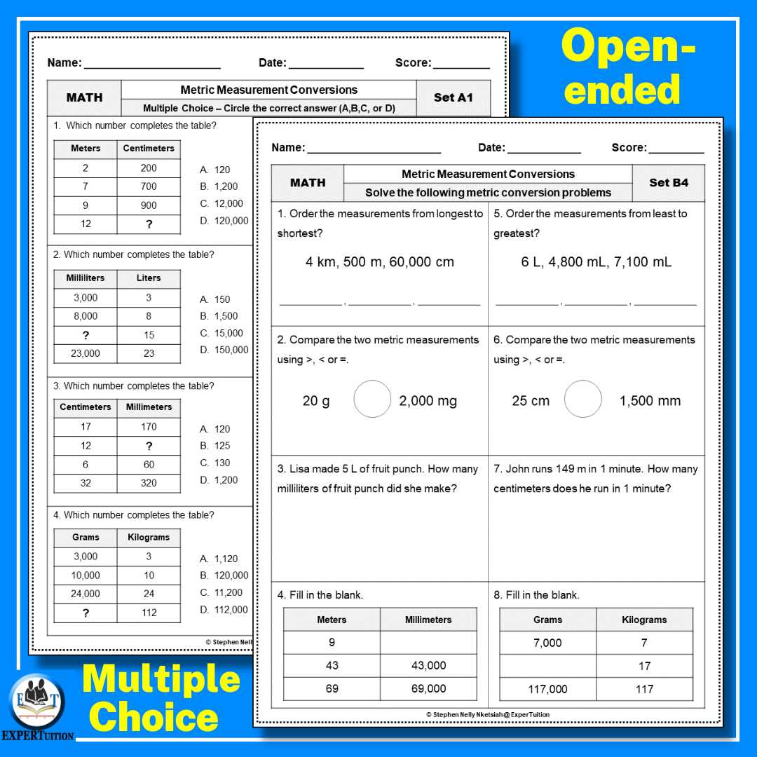 metric system worksheet